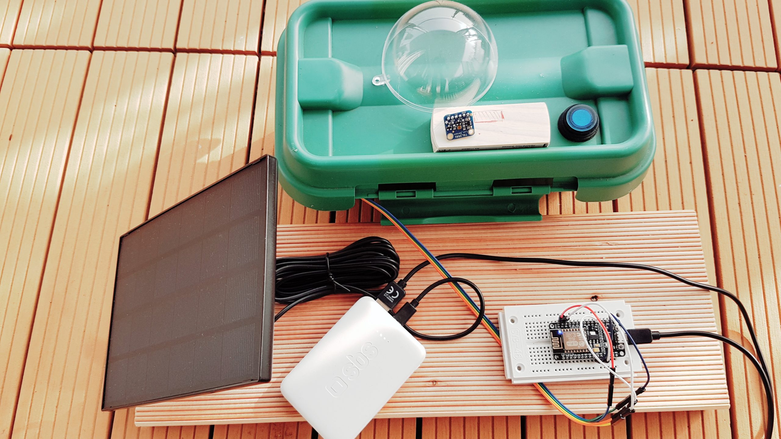 A nodeMCU with a lux sensors and the DRiBox to measure the sunny hours per day.